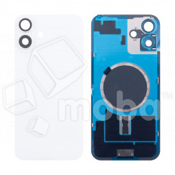 Задняя крышка для iPhone 16 (A3287) в сборе со стеклом камеры Белый (стекло, монолит, MagSafe, логотип) - Премиум