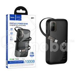 Внешний Аккумулятор (Power Bank) Hoco Q51 10000 mAh (20W, PD, Type-C, встроенный кабель Type-C, LED дисплей) Черный