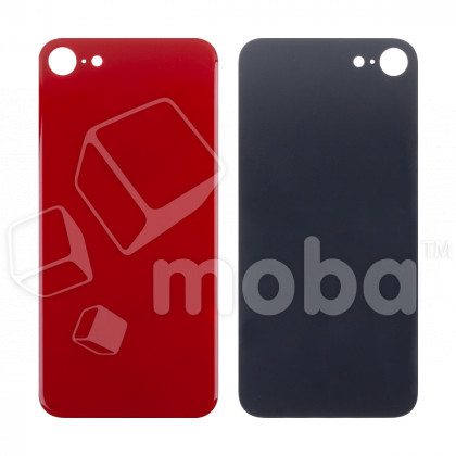 Задняя крышка для iPhone 8 Красный (стекло, монолит, широкий вырез под камеру, логотип) - Премиум