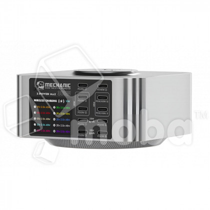 Зарядная станция Mechanic X Power (150W, 5USB-QC3.0/5Type-C-PD, беспроводная зарядка 15W, LCD)