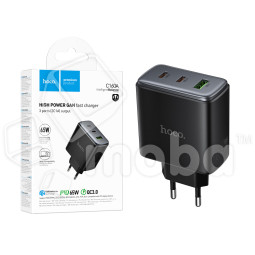 Сетевое зарядное устройство USB/Type-C Hoco C160A (65W, QC3.0, PD, 3 порта) Черный