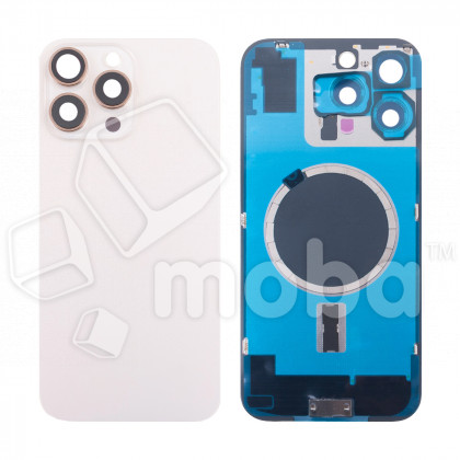 Задняя крышка для iPhone 16 Pro Max (A3296) в сборе со стеклом камеры Бежевый (стекло, монолит, MagSafe, логотип) - Премиум