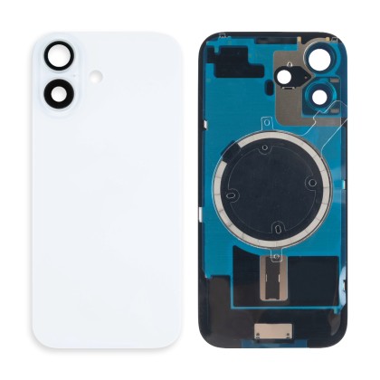 Задняя крышка для iPhone 17 (A3520) в сборе со стеклом камеры Белый (стекло, монолит, MagSafe, логотип) - Премиум