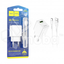 Сетевое зарядное устройство USB Hoco C98A (18W, QС3.0, кабель Type-C) Белый