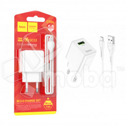 Сетевое зарядное устройство USB Hoco C98A (18W, QС3.0, кабель MicroUSB) Белый