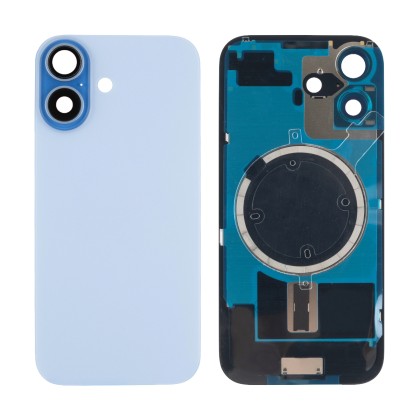 Задняя крышка для iPhone 17 (A3520) в сборе со стеклом камеры Голубой (стекло, монолит, MagSafe, логотип) - Премиум