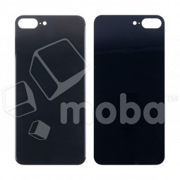 Задняя крышка для iPhone 8 Plus Черный (стекло, монолит, широкий вырез под камеру, логотип) - Премиум