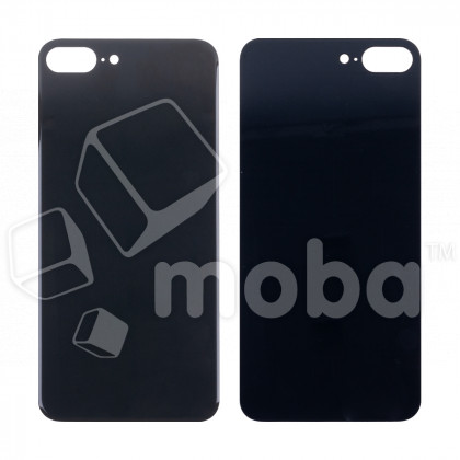 Задняя крышка для iPhone 8 Plus Черный (стекло, монолит, широкий вырез под камеру, логотип) - Премиум
