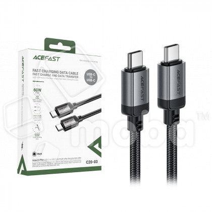 Кабель Type-C - Type-C Acefast C20-03 (3A, 60W, PD, оплетка нейлон, 1.2 м) Черный