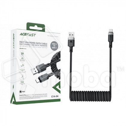 Кабель USB - Type-C Acefast C14-04 (3A, пружинный, оплетка нейлон, 1.2 м) Черный