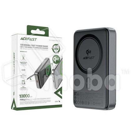 Внешний Аккумулятор (Power Bank) Acefast M11 10000 mAh (30W, PD, беспроводная зарядка 15W, MagSafe, Type-C, LED индикатор) Черный