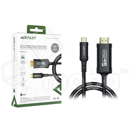 Кабель Type-C - HDMI Acefast C1-10 (ver 2.1, 4K/60 Hz, оплетка нейлон, 1.8 м) Черный