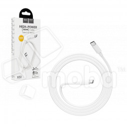 Кабель Type-C - Type-C Hoco X51 (5A, 100W, PD, 2 м) Белый
