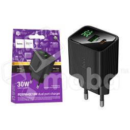 Сетевое зарядное устройство USB/Type-C Hoco CS84A (30W, QC3.0, PD, 2 порта, с дисплеем) Черный